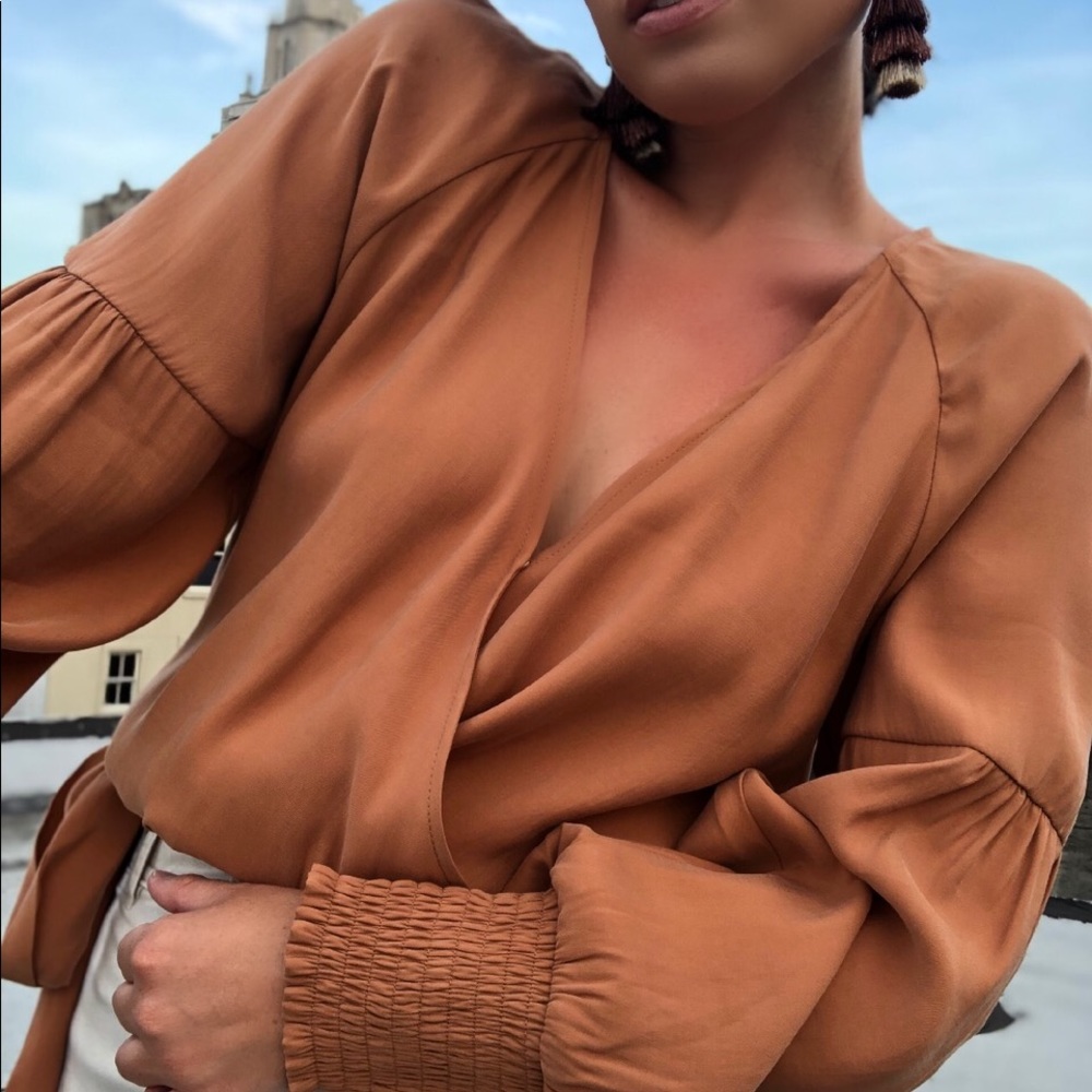 Anna Rust Puff Sleeve Wrap Top - Picture 6 of 8